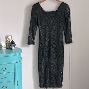 New Candie's Juniors' Black and Silver Foil Lace Special Occasion Column Dress